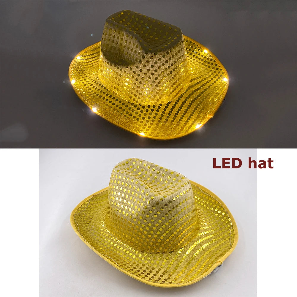 LED Glowing Cowgirl boy Hat Neon Luminous Bride Hat For Holiday Light Up Supplies Fluorescent Party Props Bachelorette Party Hat