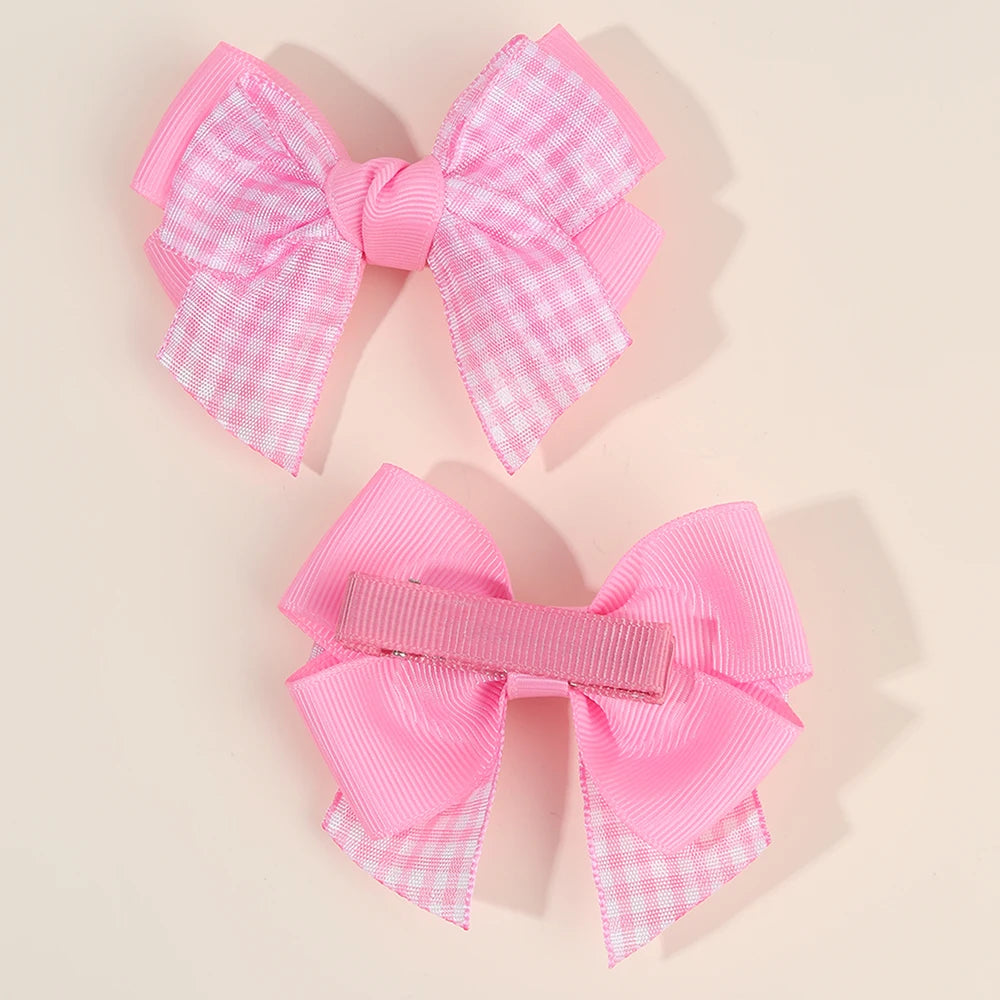 2Pcs bow  Plaid Hair Clips slides Sweet Cute Double Layer Bownot Hairpins Ribbon Barrette For Girls Children Headdress Accessories school party holiday