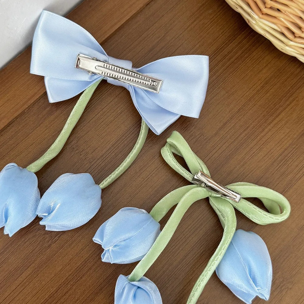Beautiful Chiffon Tulip Hair Clips for Girls Light Pink Elegant Floral Hair Clips New Product Headwear Amsterdam trip tulips from Amsterdam holiday cruise
