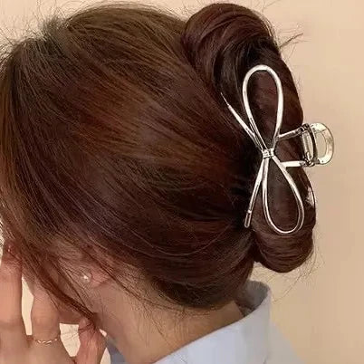 Bow Metal Hair Claw Clip  Gold Silver Girls and ladies hair up