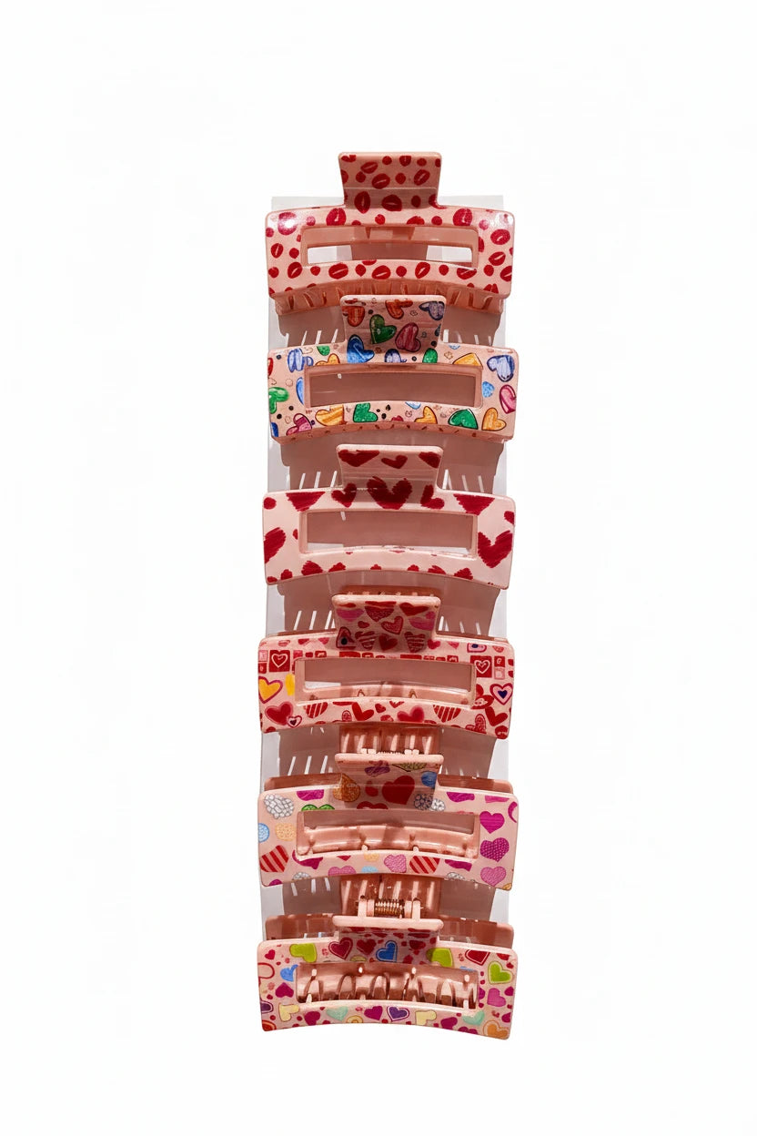 6 x Pink Square Hair Claw Clips