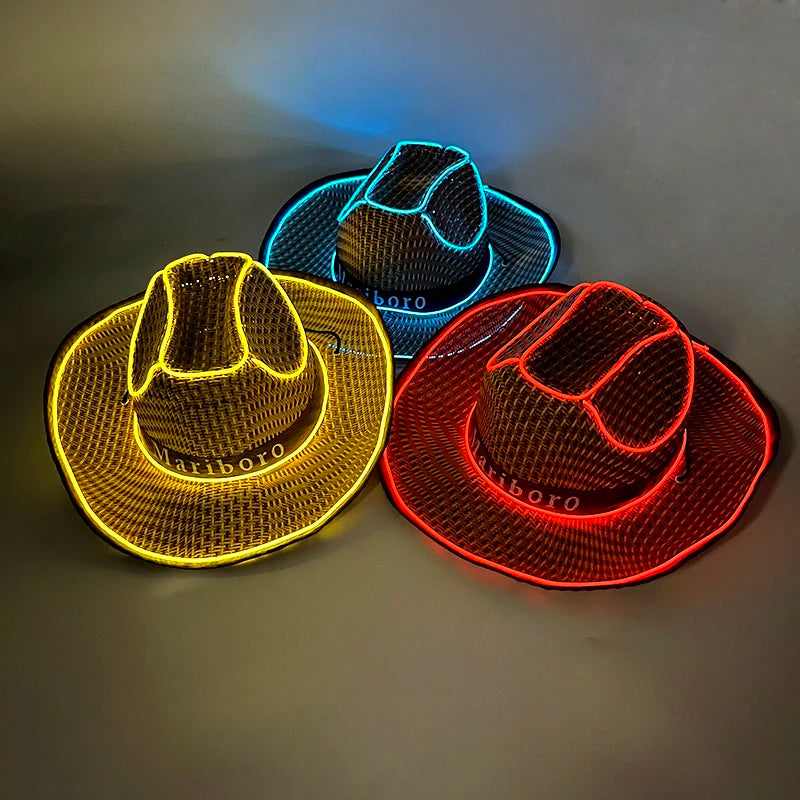 New Arrival Pearlescent Cowboy Hat Dance Costume Decorate Glowing Cowgirl Cap Glowing For Neon NightClub