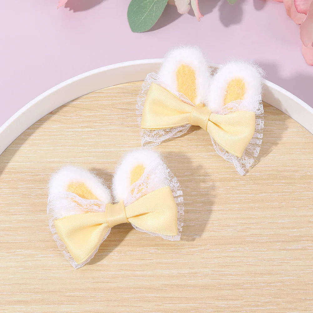 2Pcs Cute Rabbit Ear Bow Hair Clips For Girls Sweet Plush Ear Barrette Children Daily Party Cosplay Headwear Hair Accessories bunny Easter wear spring summer pink blue yellow beautiful  dress up