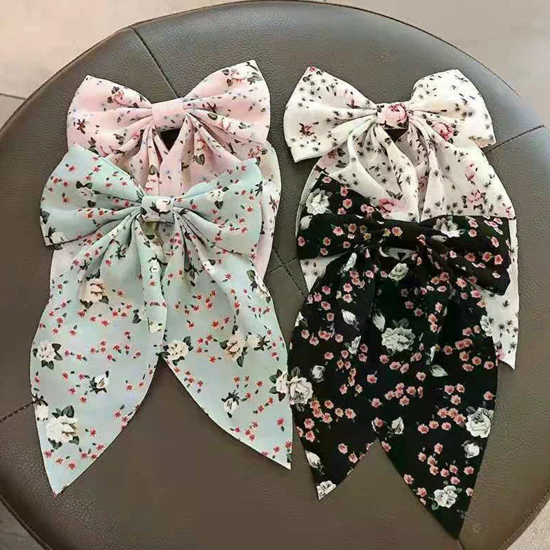 Bow Hair Clip Fashio Style Big Bow Ribbon Hair Tie Small Fresh Floral Hairpin Bowknot Hair Duckbill Clip Accessories pretty for holidays , special occasions
