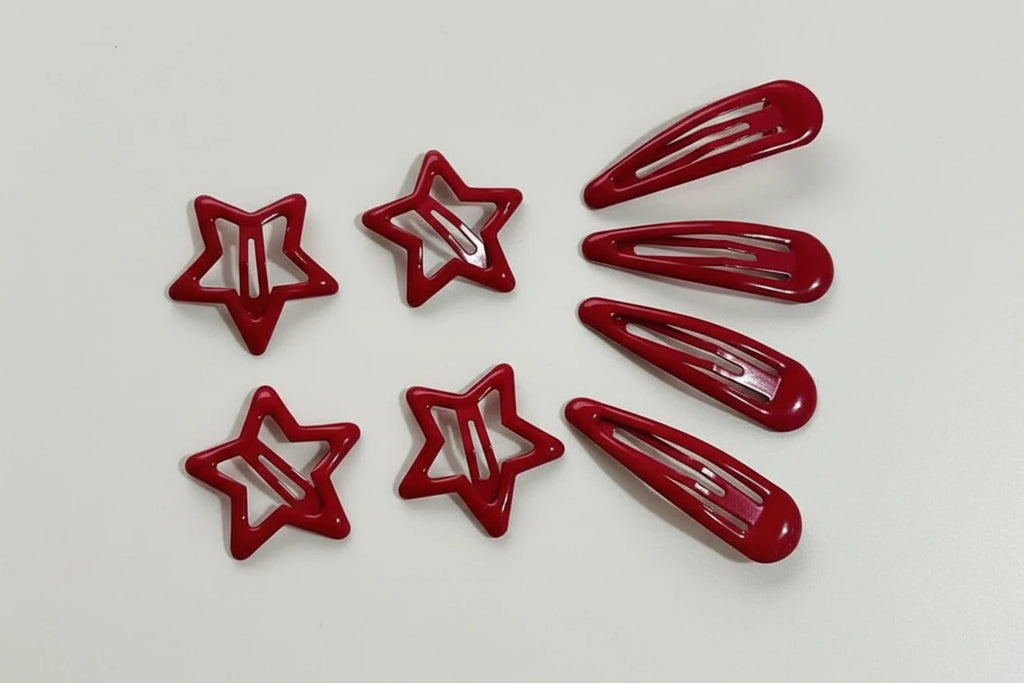 5pcs Red Star Metal Snap Lucky Clip Hair Clips Girls Hairpins Barrettes Hair Jewelry Hairpin Headwear Party