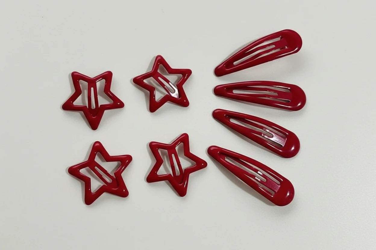 5pcs Red Star Metal Snap Lucky Clip Hair Clips Girls Hairpins Barrettes Hair Jewelry Hairpin Headwear Party
