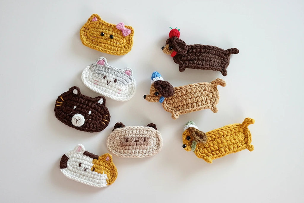 Crochet Hair Clip sausage dog Dachshund or cat