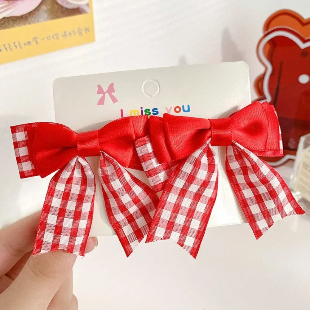 1pair Cute Red Cherry Hair Clip Cloth Bow Headflower Strawberry Side Hairpins Barrettes Headwear Bow Hairpins Girls