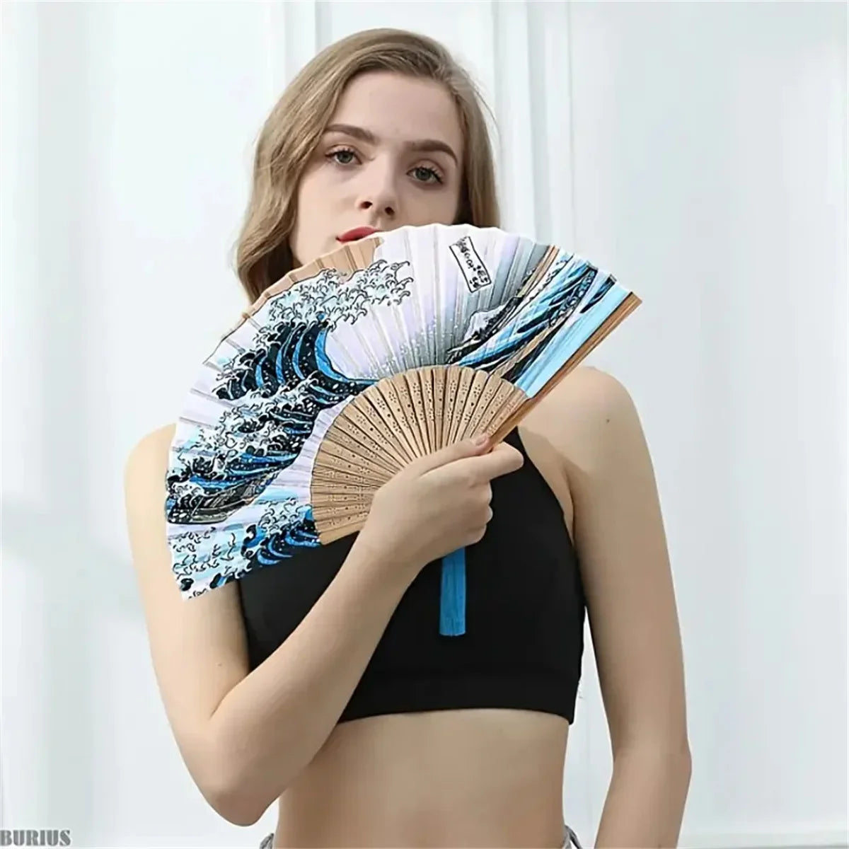 1pc, Japanese Folding Fan Wave Foldable Fan