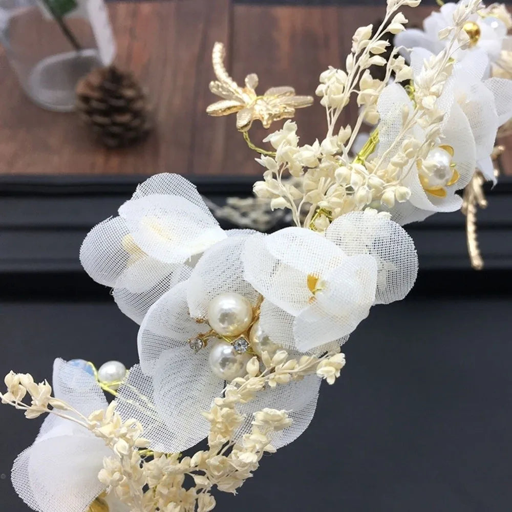 Hair Hoop White Bride Headdress Flower Forest Photography Headband Branch Pearl Wedding Hair Accessories Girls
