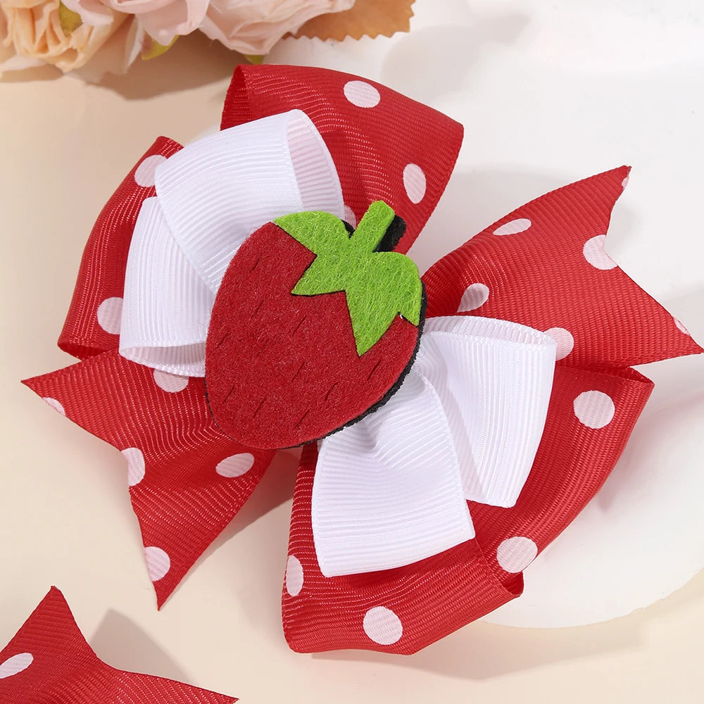 2Pcs Strawberry Hair Clip Sweet Polka Dot Ribbon Fashion Bow Barrettes For Girl Children Baby Trendy accessories  Hair clips slides cherry