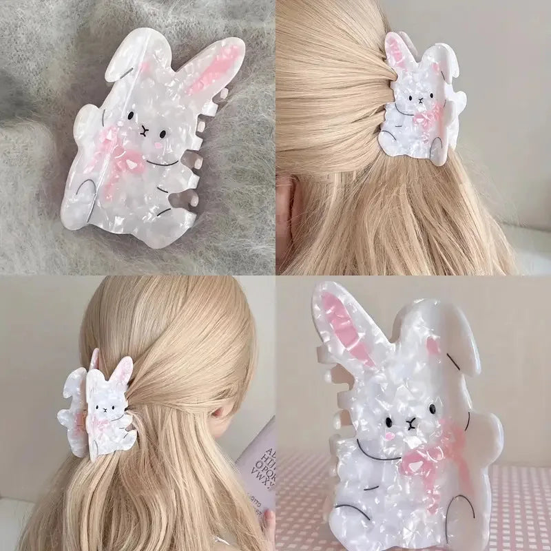 1pc Cute little rabbit hair clip; cartoon ponytail clip; cute back of the head hair clip; shark clip hair accessory novelty animal easter maybe spring