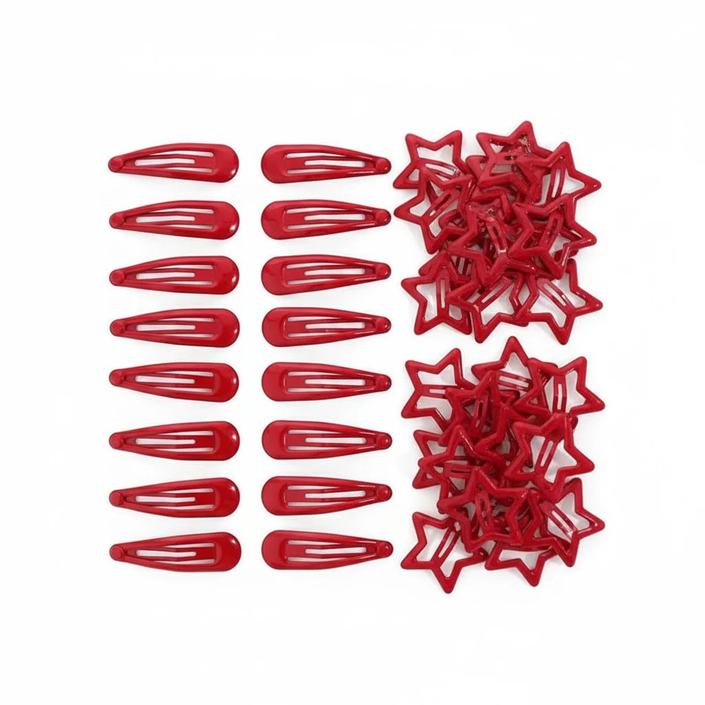5pcs Red Star Metal Snap Lucky Clip Hair Clips Girls Hairpins Barrettes Hair Jewelry Hairpin Headwear Party