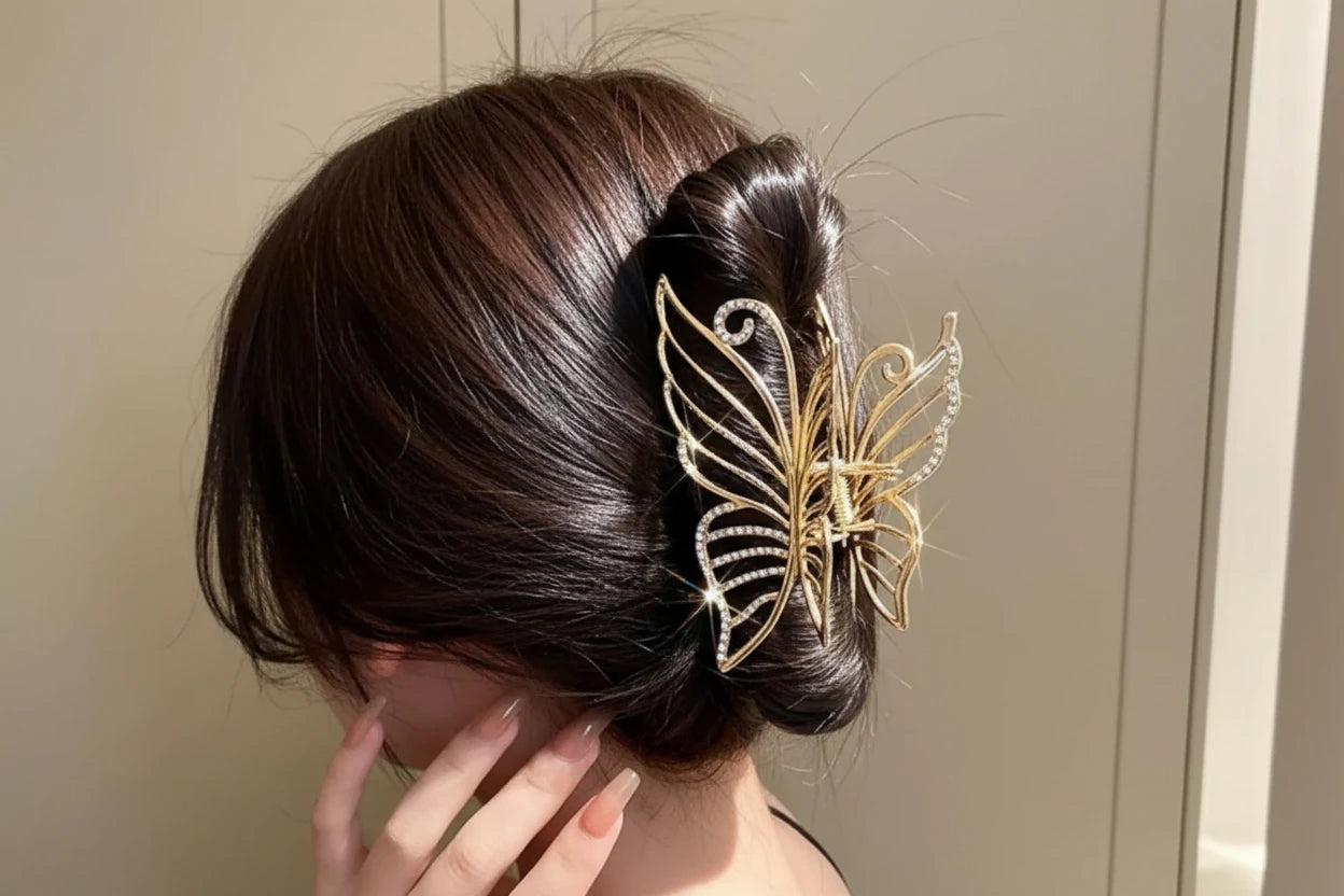 Butterfly Artificial Pearl Crystal Hair Claw clip