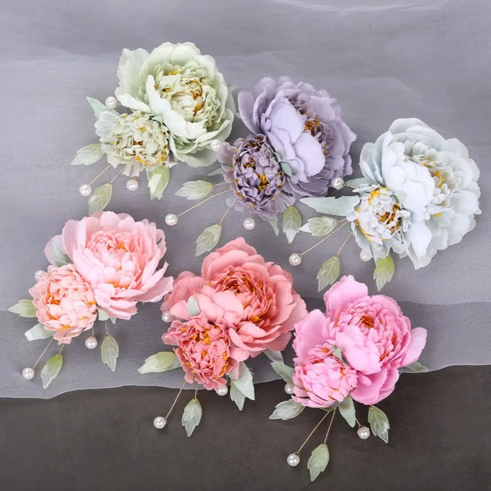 Bridal Wedding Party Hair Styling Pins Barrettes for Women Silk Flower Pearl Hair Clips Bride Headpiece Bridesmaid Flower Brooch
