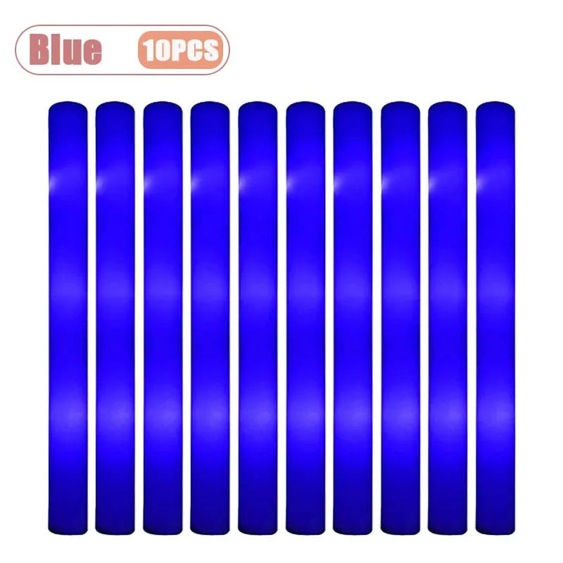 10PCS Sponge Glow Stick Light Up Neon Fluorescent LED Flashing Bar for Event Support and Cheer Night Party Light Stick
