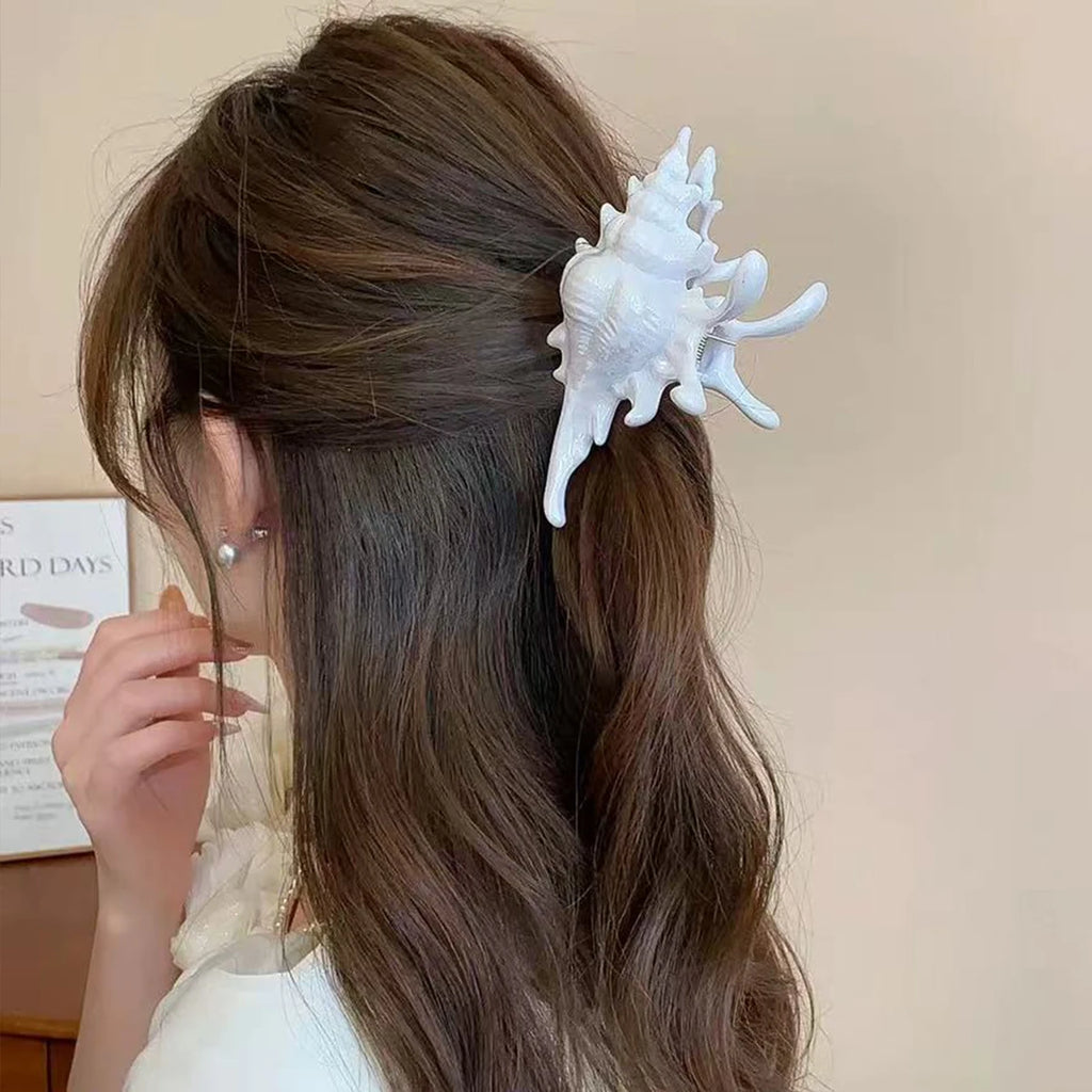 1pc seaside vacation style acrylic sea shell hair clip high-end feeling bun shark clip versatile hair accessory perfect for beach holiday or cruise. Conch