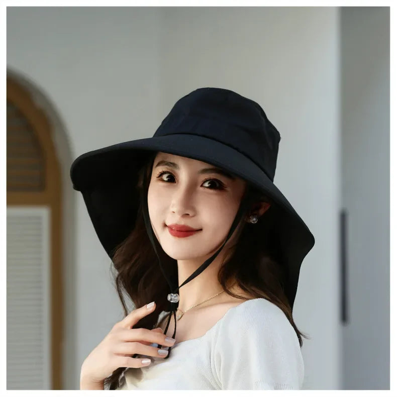 Outdoor Sun Bucket Hat for Women Girls Fishing Hat Wide Brim Bucket Hat with Neck Cover 50+ UPF Protection Safari Cap