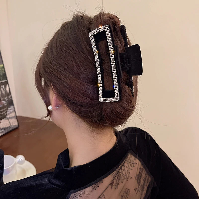 Flocking Rhinestone Black Hair Claw clip