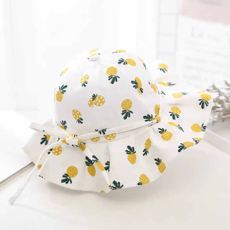 Summer Baby Girl Hat Cotton Fruit Kids Bucket Hats Sun Protection Bowknot Princess Children Cap for Girls Beach Travel 1-2 year old