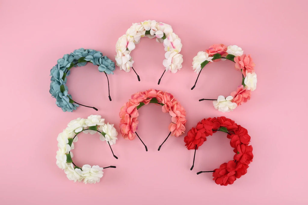 Women Bridal Girl Rose Flowers Head Hoop Crown Headband Wedding Headpiece Hair Band Accessories Artificial Wreaths Garland