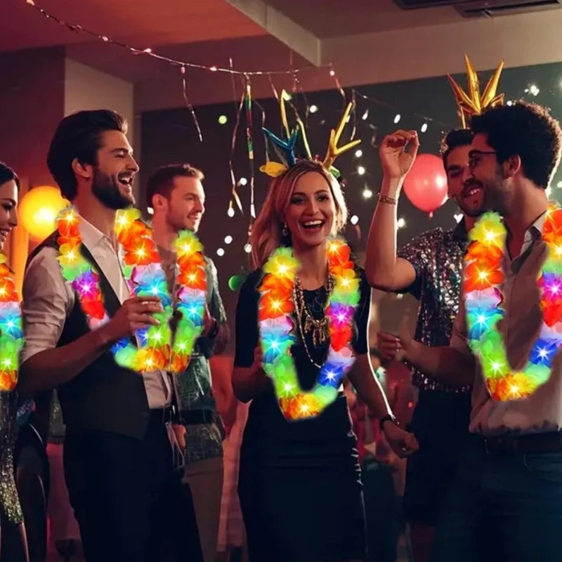 Festival Glowing Flower Wreath LED Hawaii Leis Necklace Light Up For Themed Parties Birthday Wedding Carnival Decoration