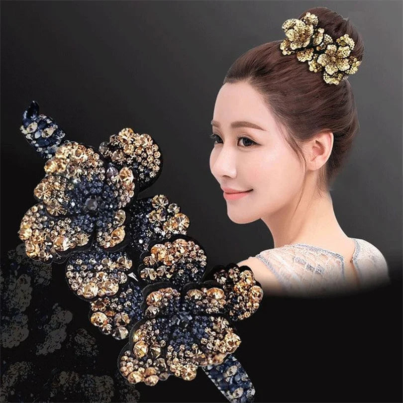 Rhinestone Hair Claw  bun for Women Flower