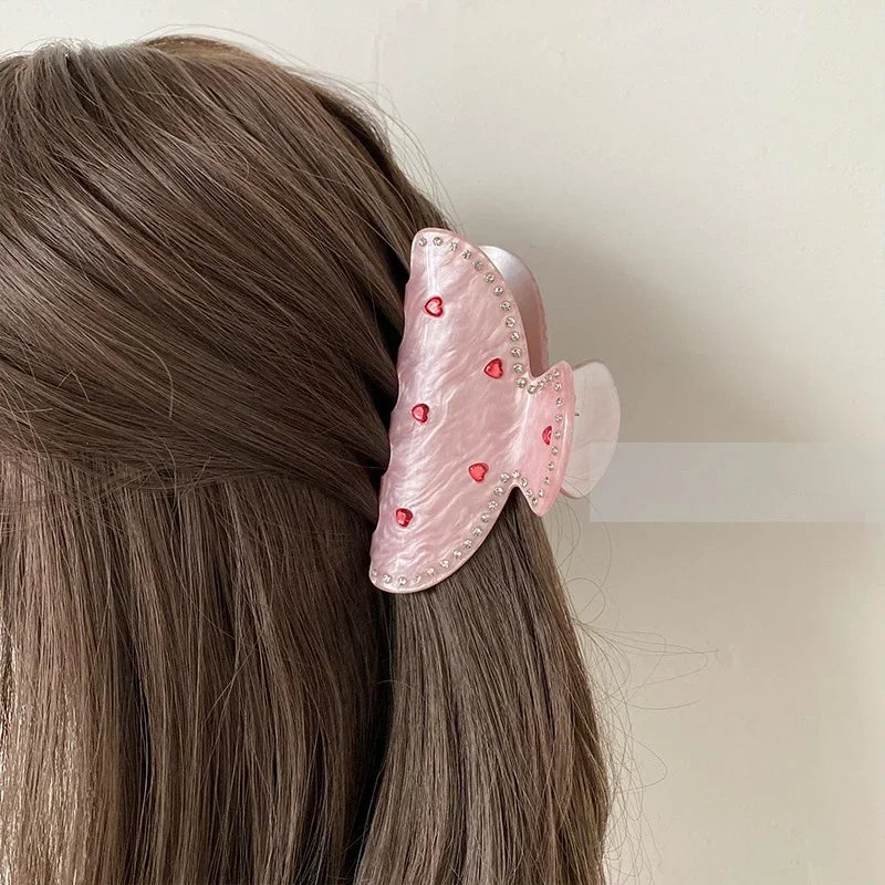 Diamond Heart Pink Hair  Claw  Clip