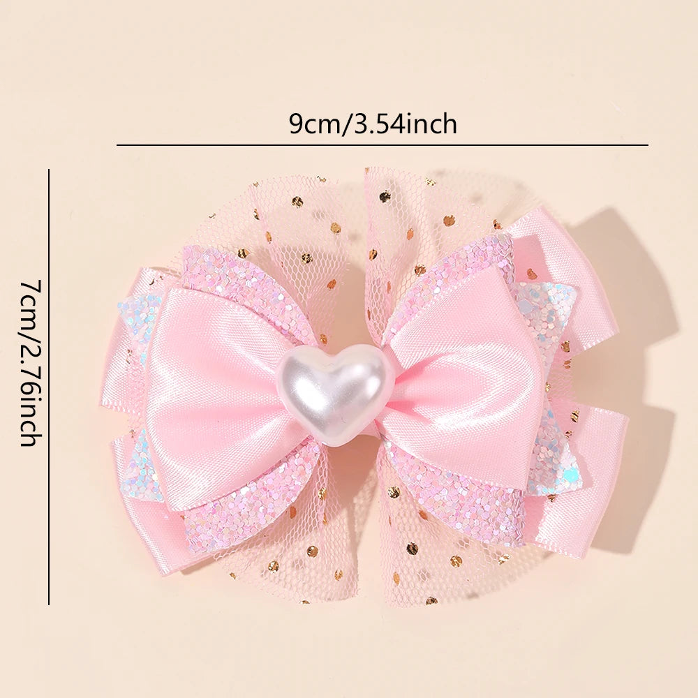 2Pcs Trendy Chiffon Bow Hair Clips For Girls Mesh Dot Hairpins Glitter Three-Tier Bownot Barrette Children Headwear Accessories
