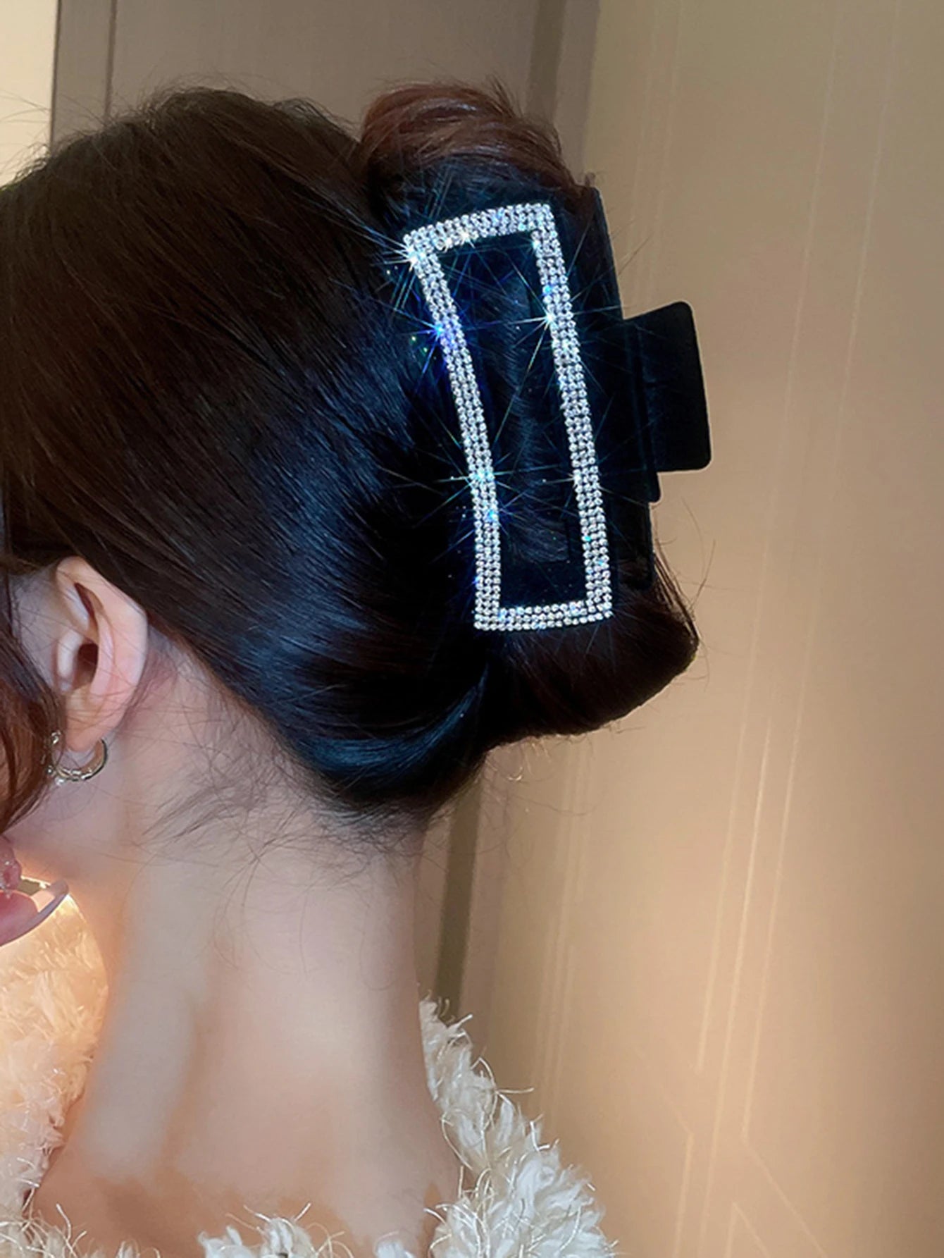 Flocking Rhinestone Black Hair Claw clip