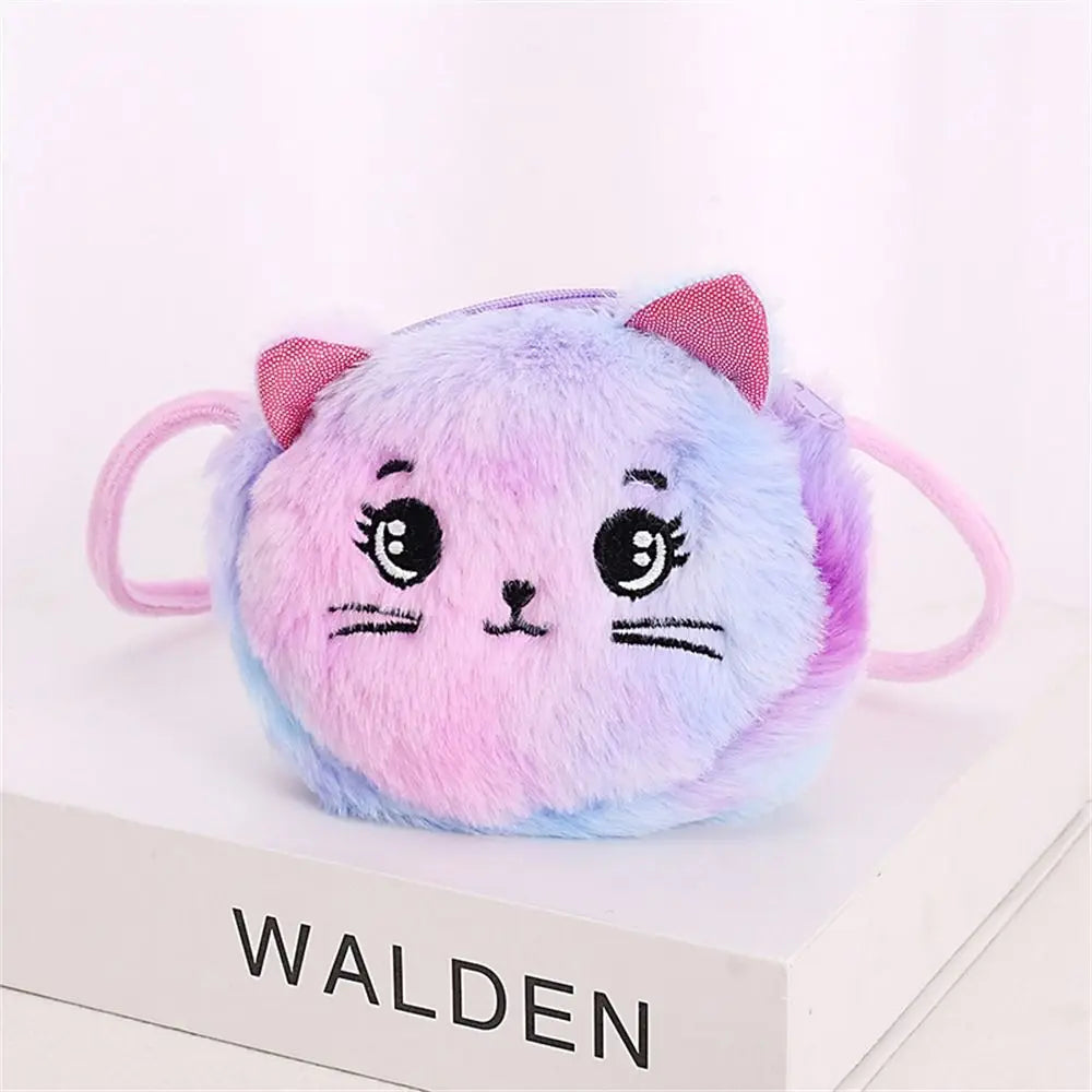 Rainbow Colour Cat Messenger Shoulder Bag Purse for Kids Mini Lovely Pockets Plush Stuffed Dolls Soft Handbags Gift for Girls little cute holiday bag