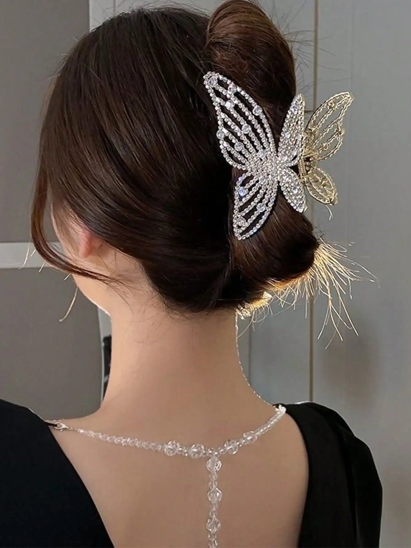 Butterfly Artificial Pearl Crystal Hair Claw clip