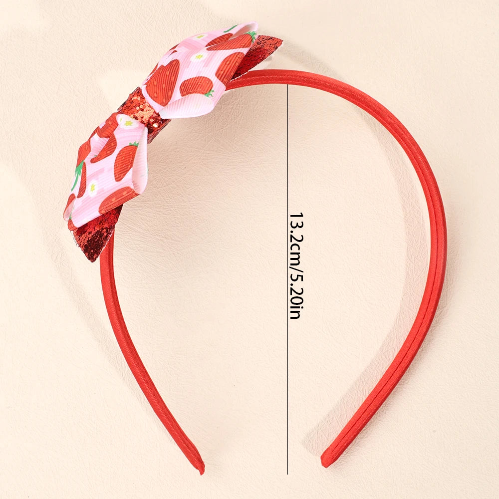 Strawberry Print Headband Glitter Watermelon Elastic Ribbon Bow Hair Bands Children Girls Summer Headwear Headdress Accesories