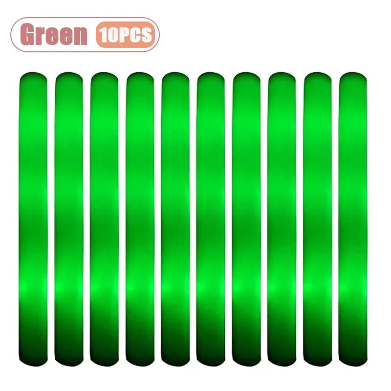10PCS Sponge Glow Stick Light Up Neon Fluorescent LED Flashing Bar for Event Support and Cheer Night Party Light Stick