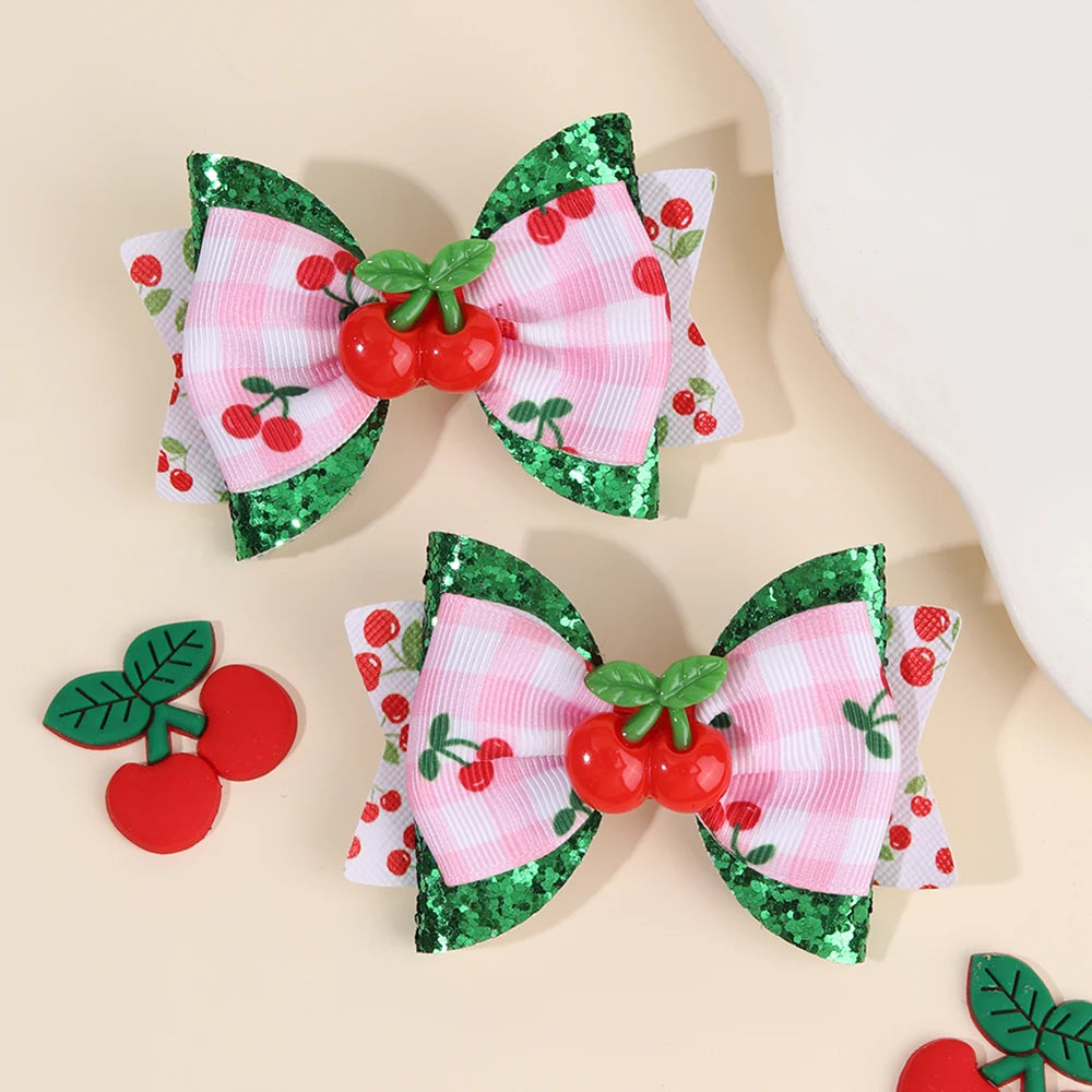 2pcs/Pack Sparkling Fruit Shaped 3D Strawberry Decoration Leather Hair Clips for Girls, Toddler Girl Hair Accessories Headwear