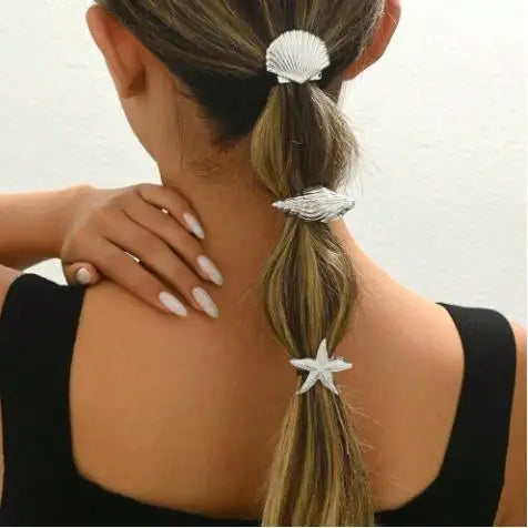 New Fashionable Europe and America Golden Starfish Shell Duckbill Hair Clip for Women Elastic Girl Hair Accessories Headwear cruise holiday beach party