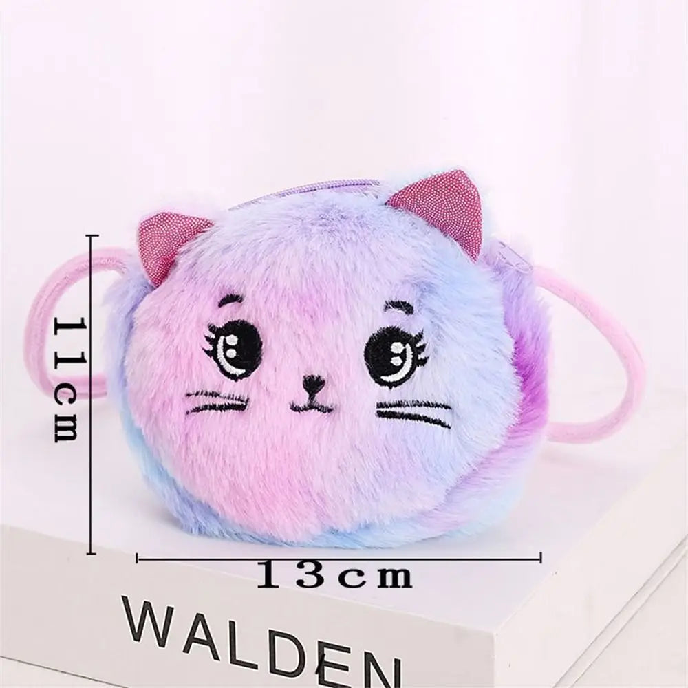 Rainbow Colour Cat Messenger Shoulder Bag Purse for Kids Mini Lovely Pockets Plush Stuffed Dolls Soft Handbags Gift for Girls little cute holiday bag