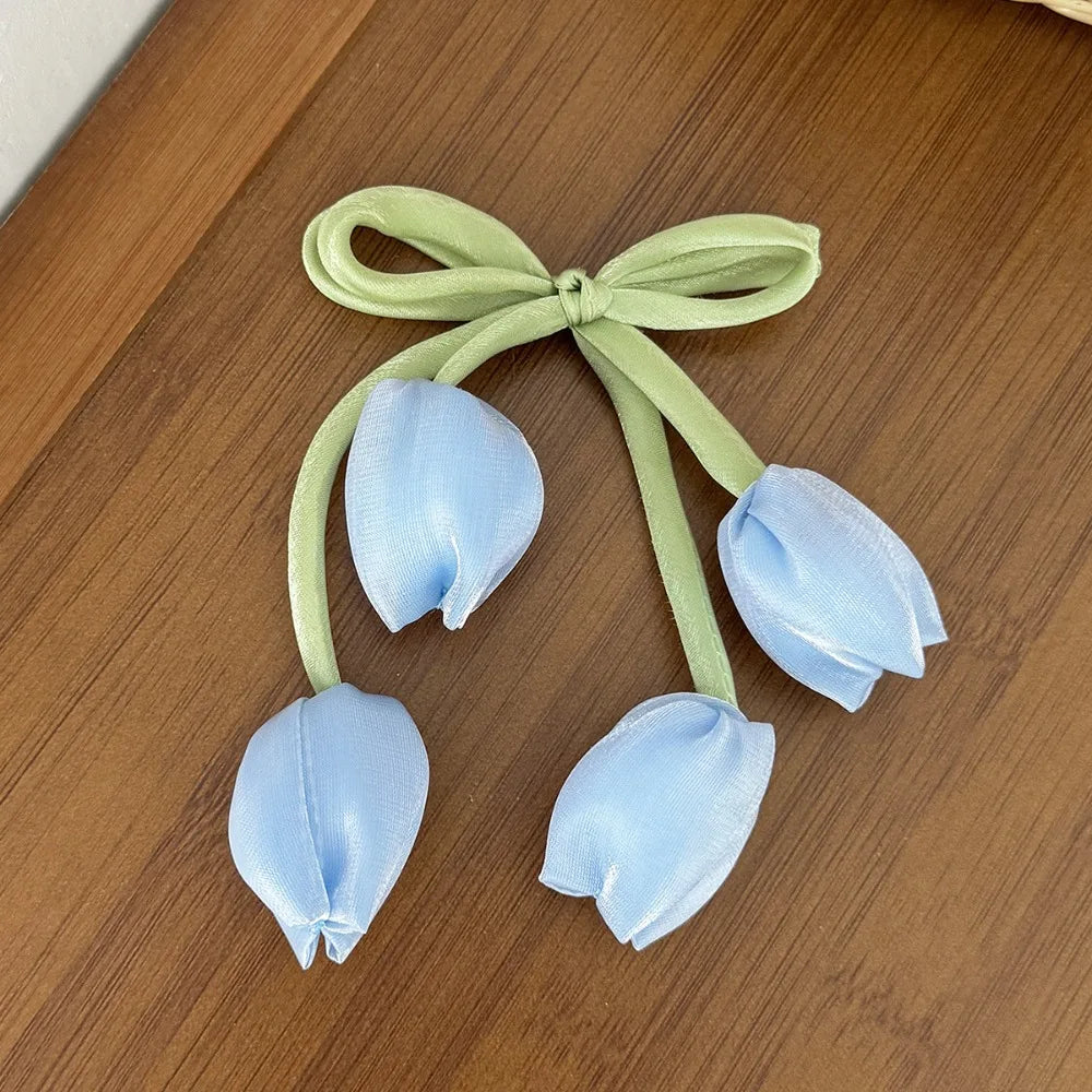 Beautiful Chiffon Tulip Hair Clips for Girls Light Pink Elegant Floral Hair Clips New Product Headwear Amsterdam trip tulips from Amsterdam holiday cruise