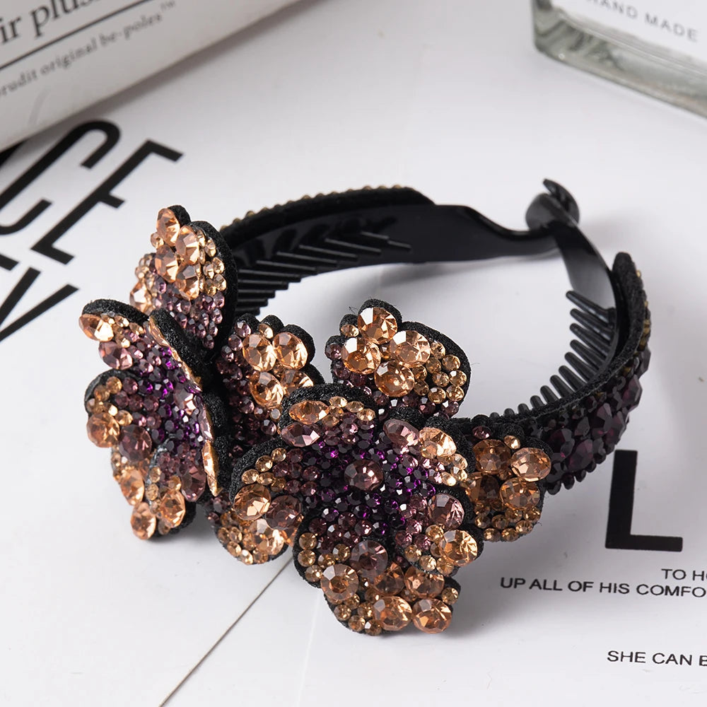 Rhinestone Hair Claw  bun for Women Flower