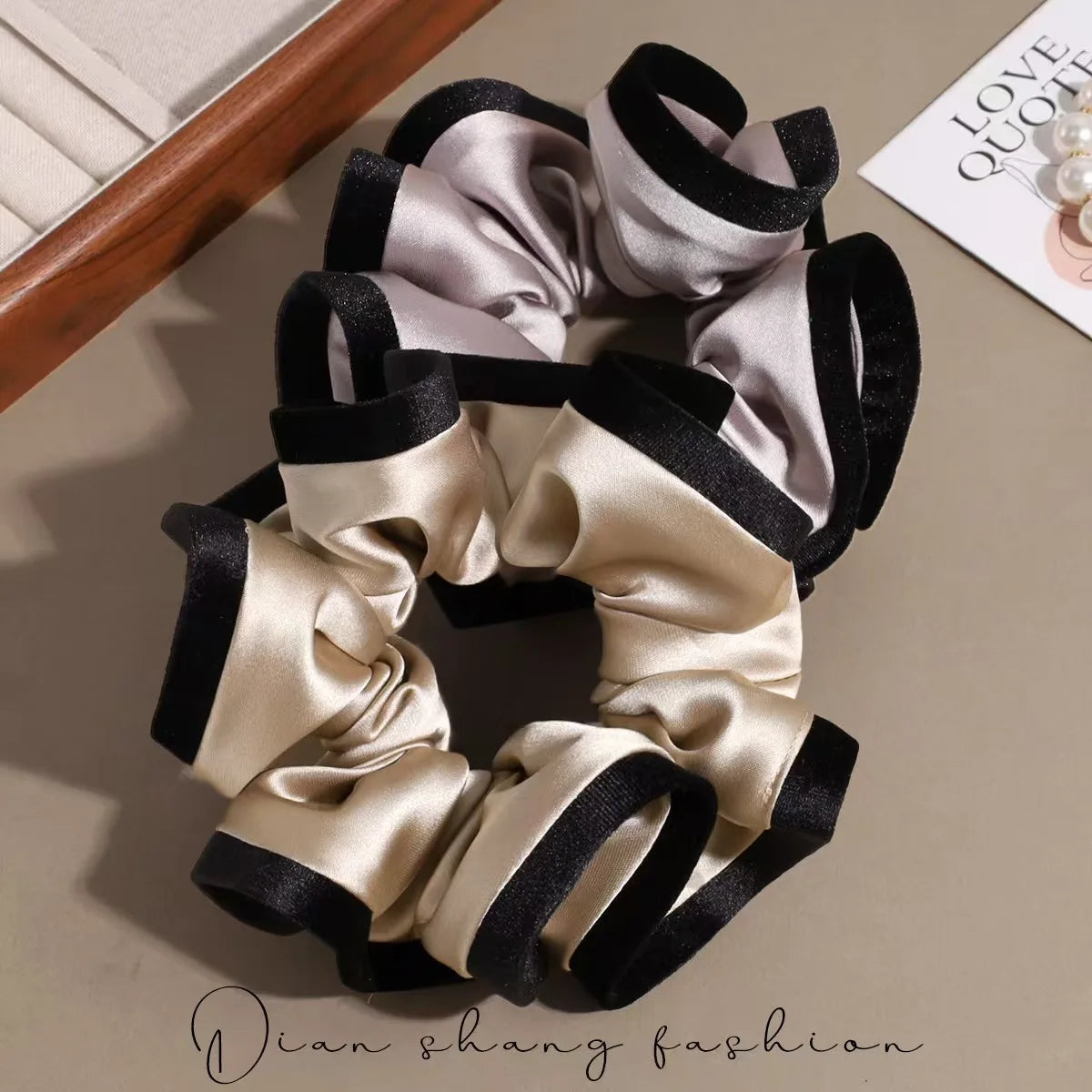 ruffle style velvet-edged satin scrunchie