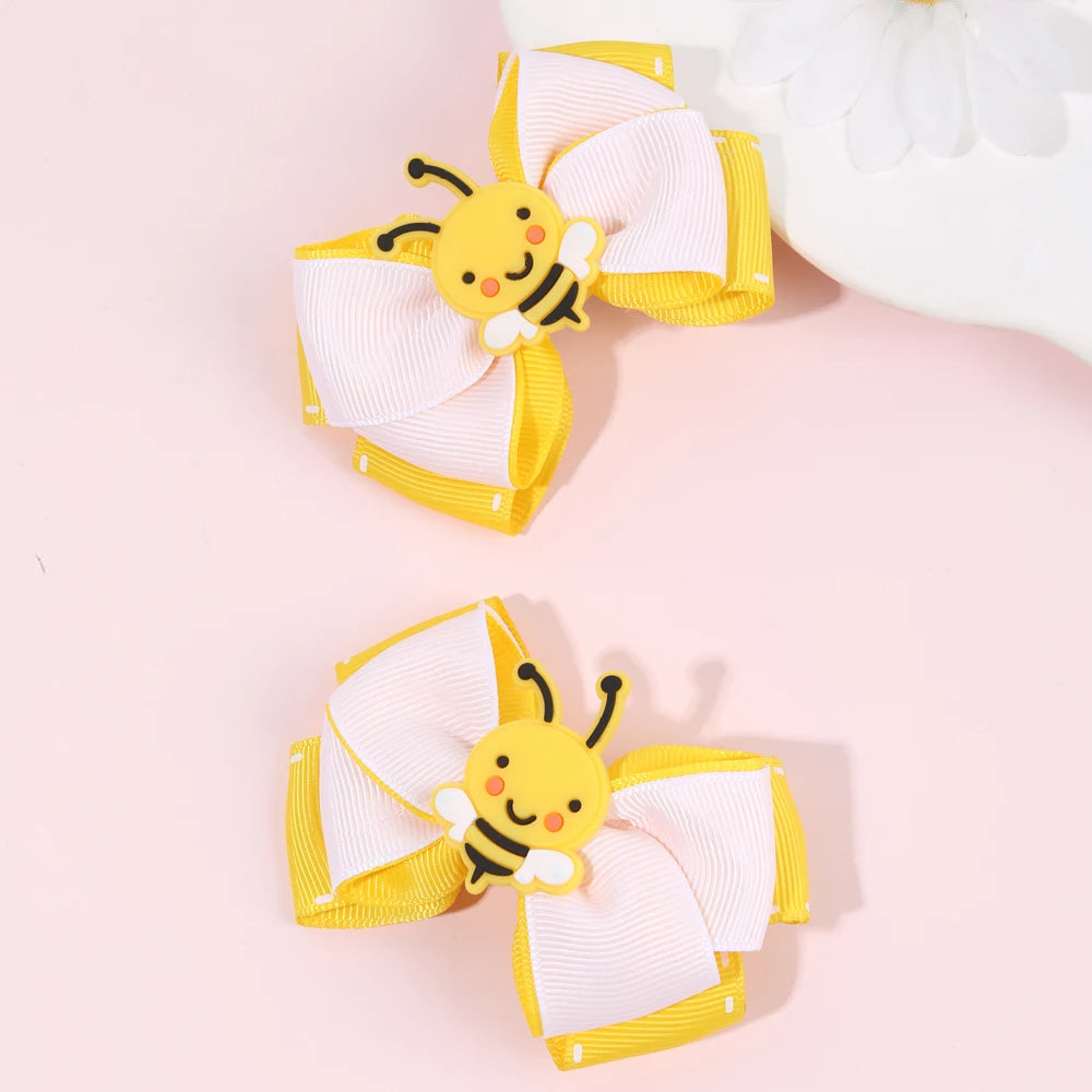 2Pcs Cartoon Bee Hair Clips slides Cute honeybee Ribbon Bow Kids Schools Hairpin Accessories For Children Girls Barrettes Headwear Manchester bee the worker