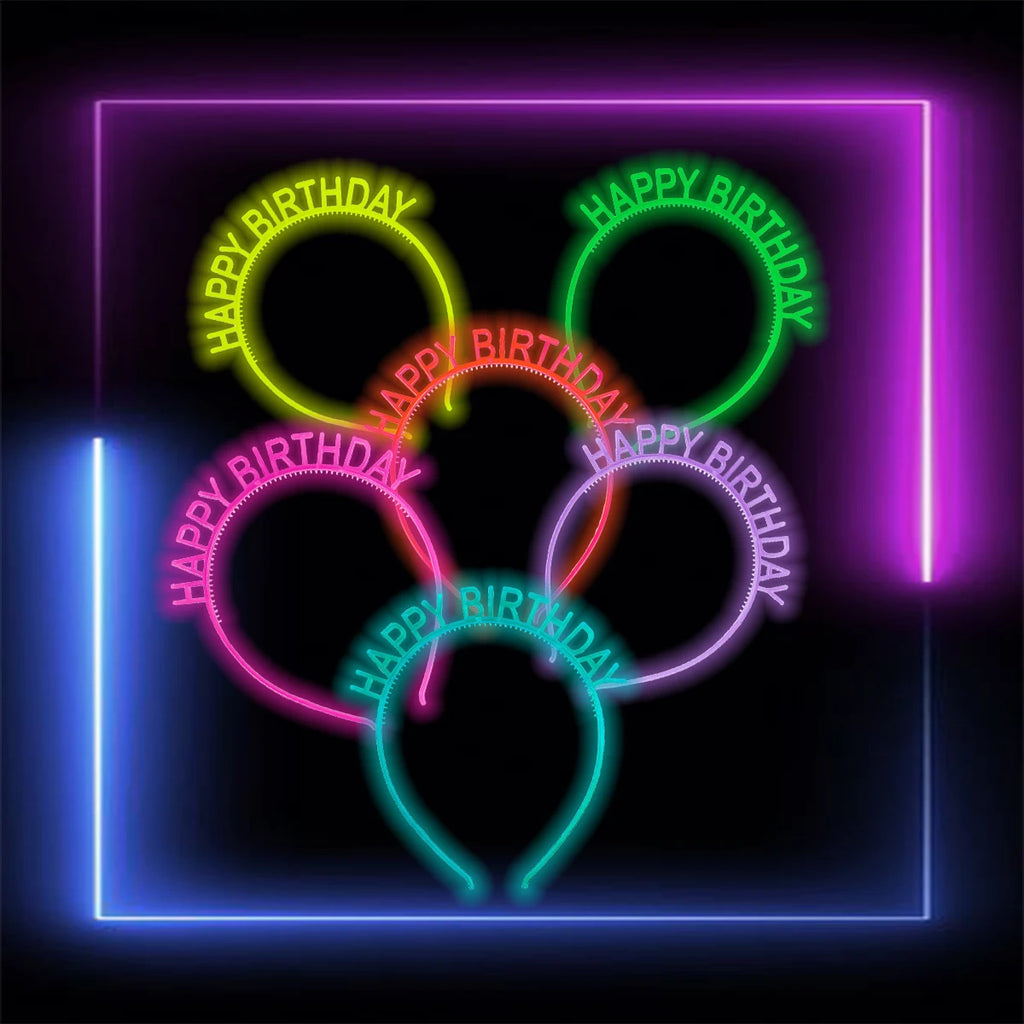 6PCS Glow Party Supplies Luminous Headband Glow in the Dark Birthday Party Decoration Hair Accessories Fluorescent Hair Bands festival disco happy birthday