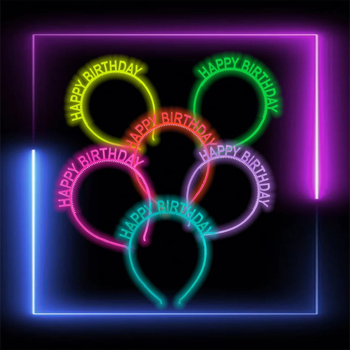 6PCS Glow Party Supplies Luminous Headband Glow in the Dark Birthday Party Decoration Hair Accessories Fluorescent Hair Bands festival disco happy birthday