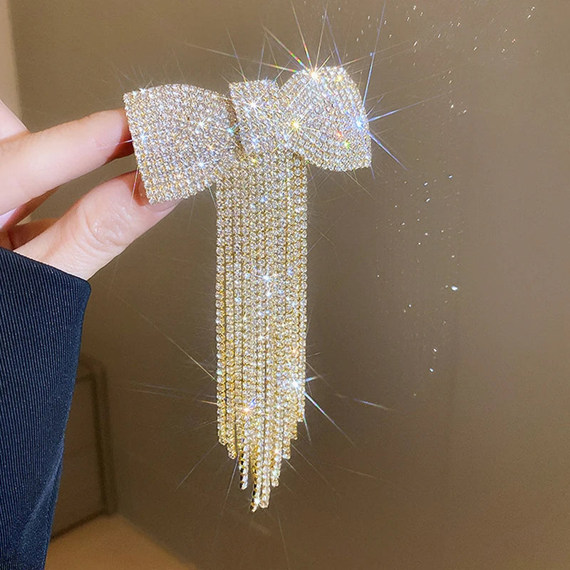 Rhinestone Bow Fringe Hair clip