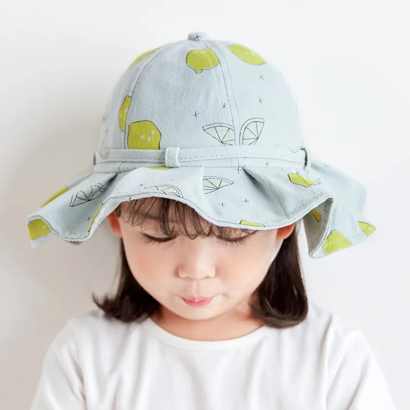 Summer Baby Girl Hat Cotton Fruit Kids Bucket Hats Sun Protection Bowknot Princess Children Cap for Girls Beach Travel 1-2 year old