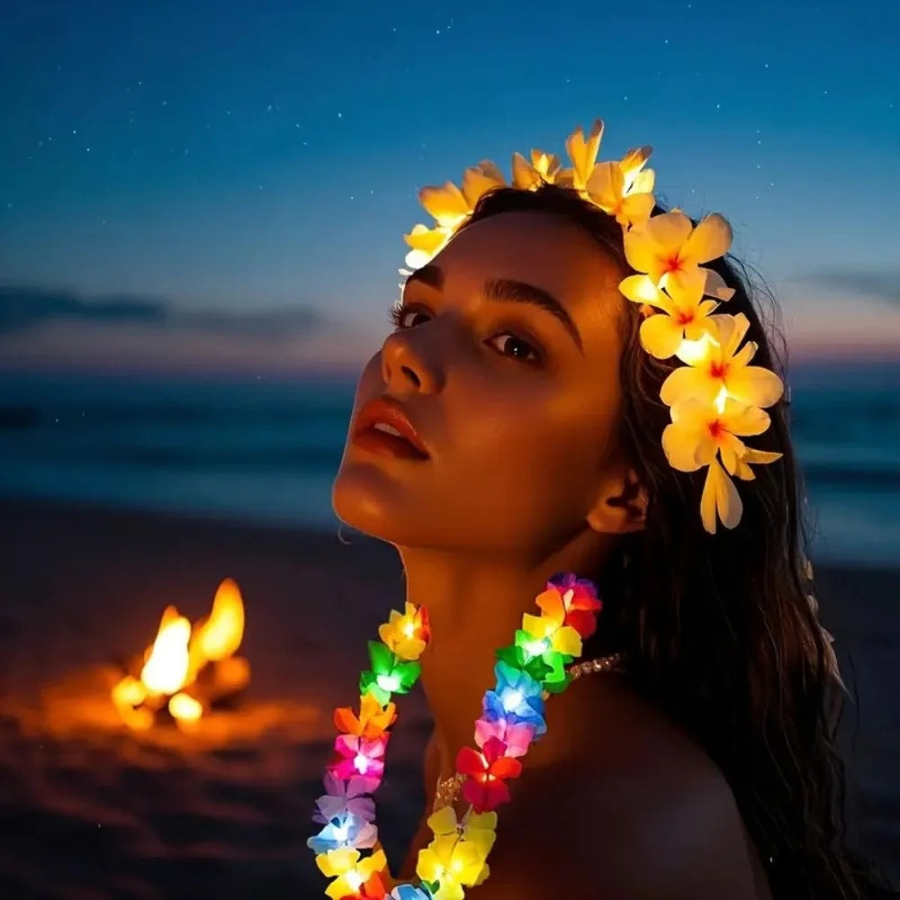 95CM Thickened Hawaiian Hula Dance Garland Collar Bohemian LED Belt Necklace For Women Beach Show Party Jewelry