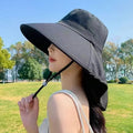 Women Large Brim UV Protection Sun Hat Summer Fiing Cap Breathable Outdoor Fishing Hiking Wide Brim Shawl Sunscreen Ponytail Cap