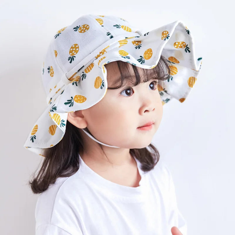Summer Baby Girl Hat Cotton Fruit Kids Bucket Hats Sun Protection Bowknot Princess Children Cap for Girls Beach Travel 1-2 year old