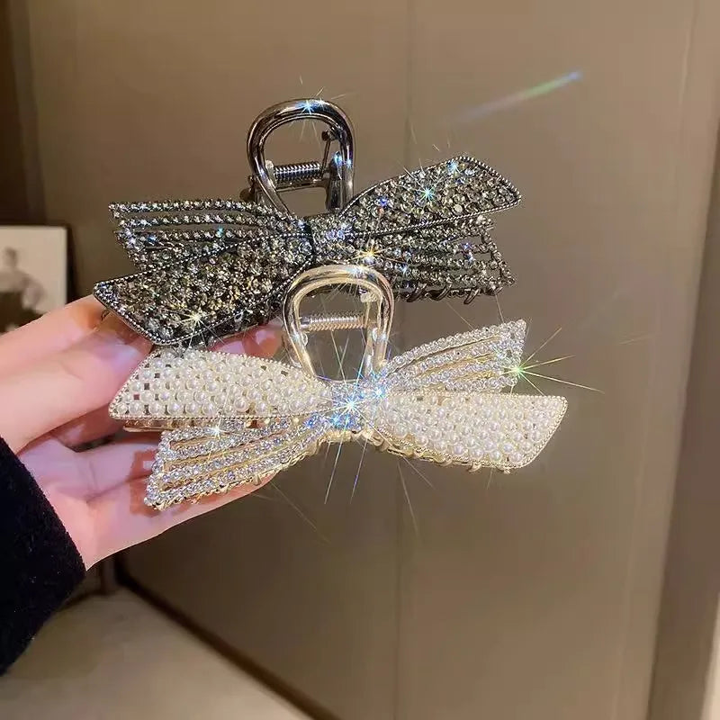 Women's Hair Claw Clip  Pearl Rhinestone Bow Shiny Metal For Girls ladies very pretty