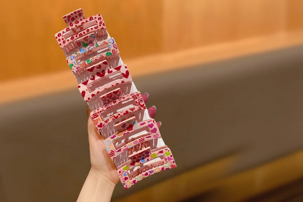 6 x Pink Square Hair Claw Clips